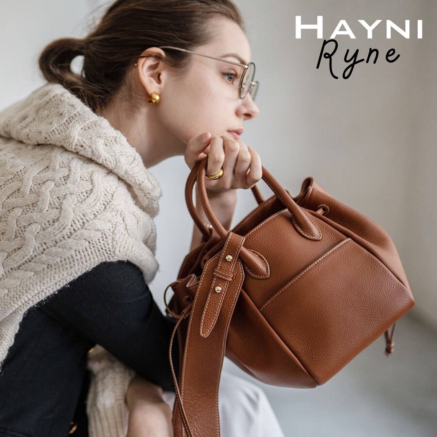 حقيبة يد وكتف من الجلد الطبيعي عالي الجودة | عدة ألوان جذابة | من البراند الياباني Hayni - Ryne Series