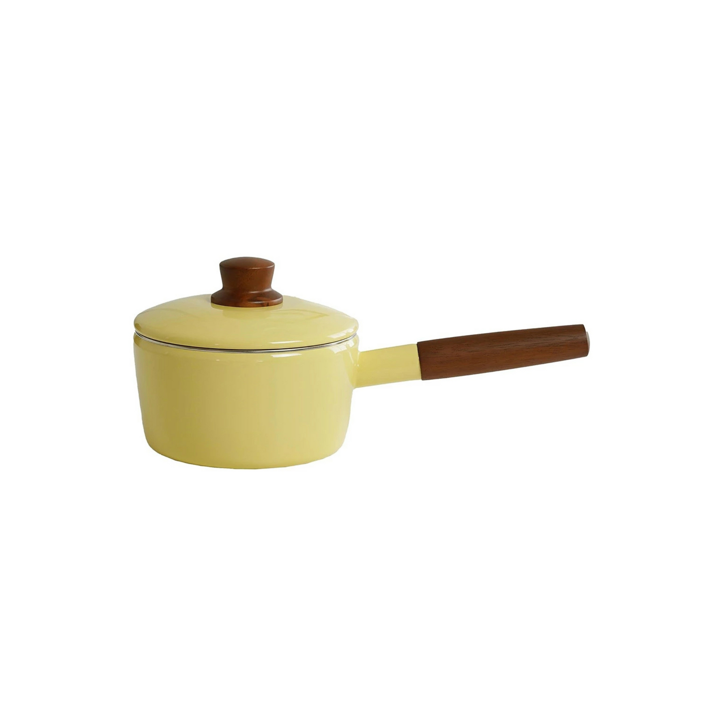 قدر Nature Saucepan مع ذراع وغطاء | من الفولاذ المطلي بالمينا عالية الجودة وذراع ومقبض من الخشب الطبيعي | قياس 16سم وسعة 1.6لتر بلونين جذابين | من العلامة التجارية اليابانية الرائدة Fuji Horo