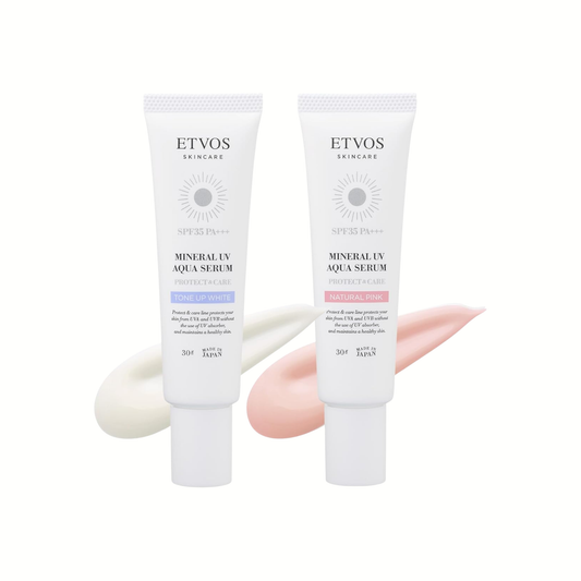 [بكج من تيوبين] سيروم ETVOS المعدني للحماية من الشمس SPF35 – Mineral UV Aqua Serum بتأثير تون-أب وترطيب مزدوج – من أشهر العلامات اليابانية في العناية بالبشرة الحساسة | صنع في اليابان