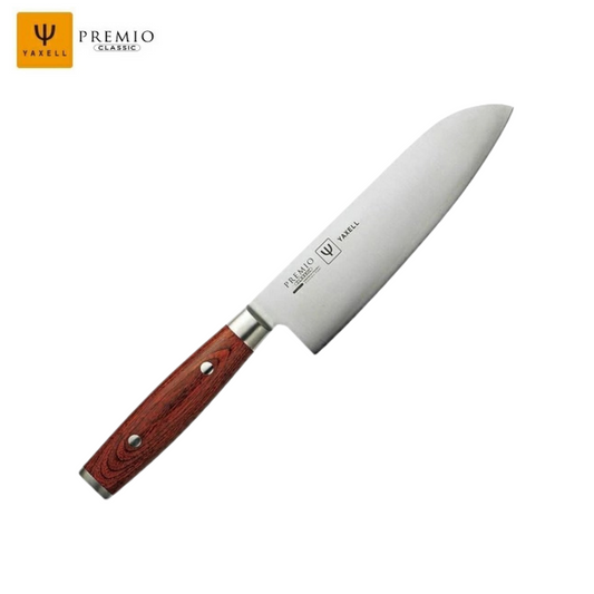سكين مطبخ Premio Classic | سكين Santoku قياس 16.5سم | من الفولاذ المقاوم للصدأ ومقبض من الخشب المعزز | من العلامة التجارية اليابانية Yaxell