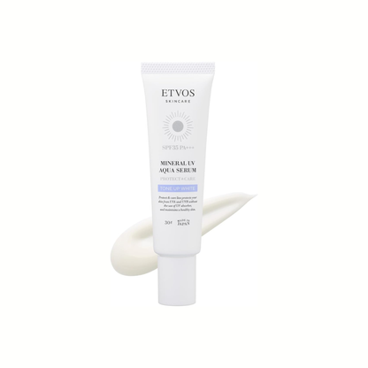 [بكج من تيوبين] سيروم ETVOS المعدني للحماية من الشمس SPF35 – Mineral UV Aqua Serum بتأثير تون-أب وترطيب مزدوج – من أشهر العلامات اليابانية في العناية بالبشرة الحساسة | صنع في اليابان