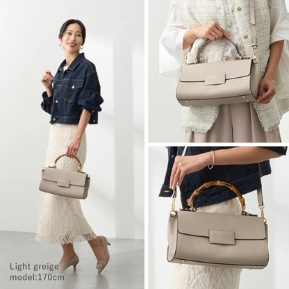 حقيبة يد وكتف من الجلد الطبيعي - مع حزام للكتف ومقبضين مختلفين - من البراند Lasiem - صنع في اليابان