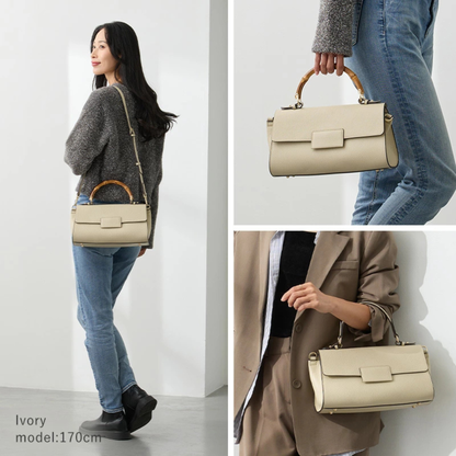 حقيبة يد وكتف من الجلد الطبيعي - مع حزام للكتف ومقبضين مختلفين - من البراند Lasiem - صنع في اليابان