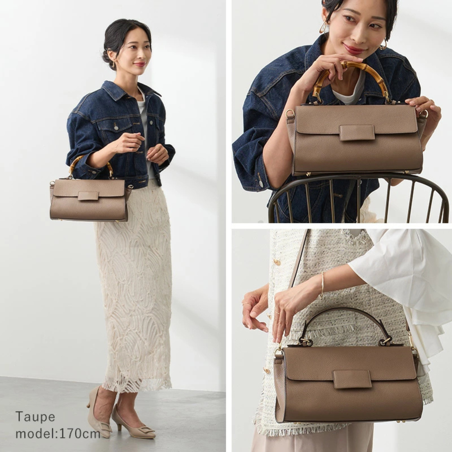 حقيبة يد وكتف من الجلد الطبيعي - مع حزام للكتف ومقبضين مختلفين - من البراند Lasiem - صنع في اليابان