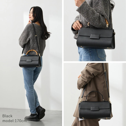 حقيبة يد وكتف من الجلد الطبيعي - مع حزام للكتف ومقبضين مختلفين - من البراند Lasiem - صنع في اليابان