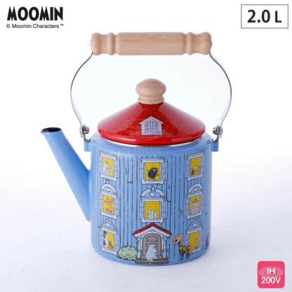 إبريق شاي Moomin سعة 2 لتر | من الفولاذ المطلي بالمينا عالية الجودة | من العلامة التجارية اليابانية الرائدة Fuji Horo