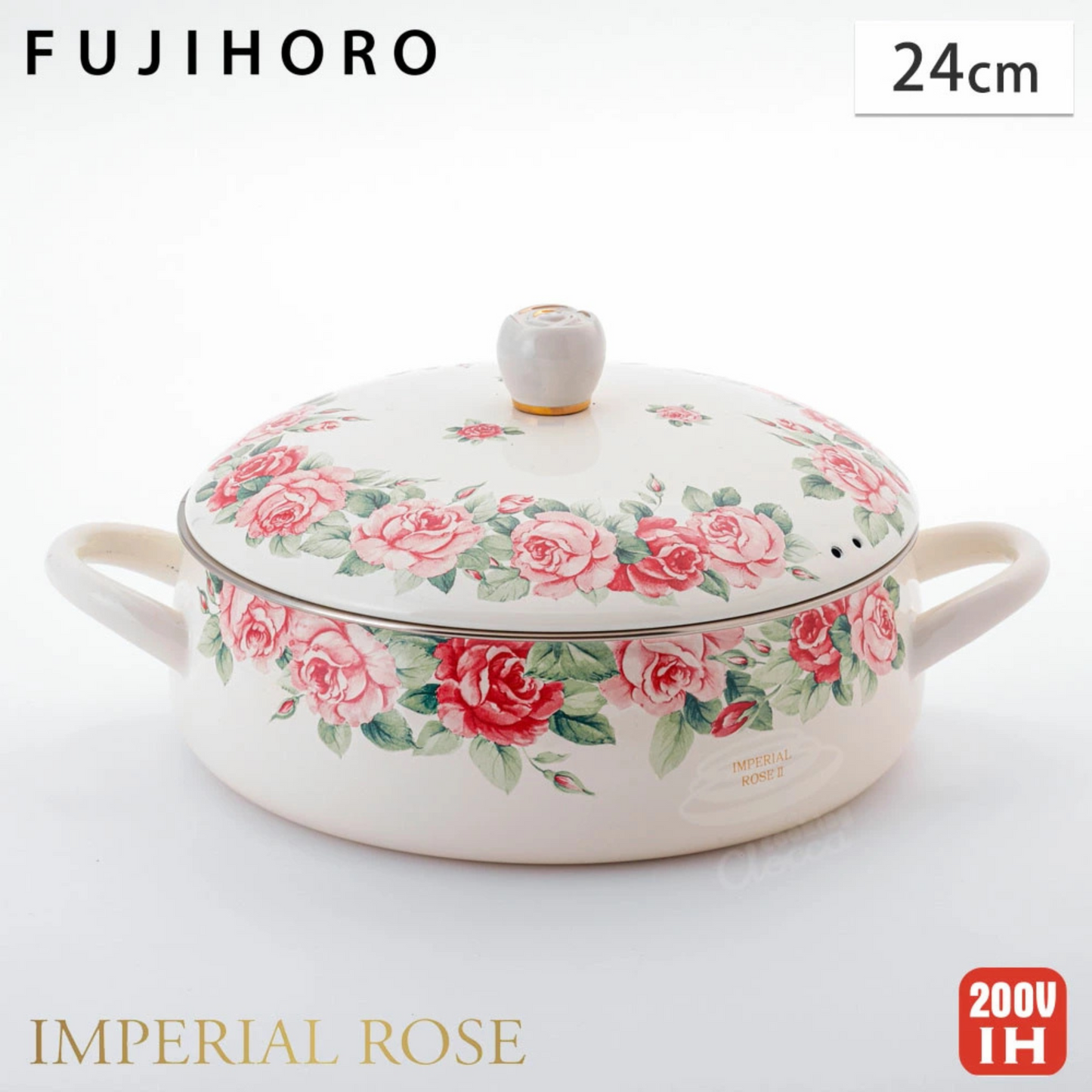 قدر EJIRY Imperial Rose | من الفولاذ المطلي بالمينا عالية الجودة | قياس 24سم وسعة 3.7لتر | من العلامة التجارية الرائدة Fuji Horo