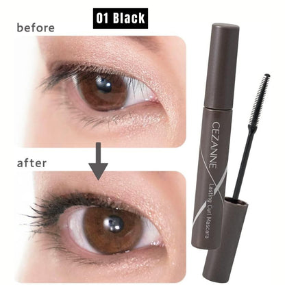 Cezanne Lasting Curl Mascara – ماسكارا 3-in-1 لرفع وتطويل الرموش | مقاومة للماء والعرق والدموع | ثبات قوي وكيرل يدوم طوال اليوم | فرشاة Double Comb + ألياف 2mm | إصدار اليابان 🇯🇵