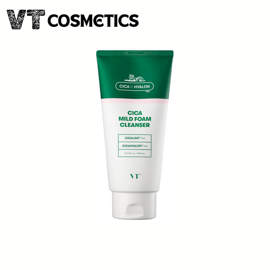 [بكج من تيوبين] غسول وجه رغوي CICA Mild Foam من VT Cosmetics - بخلاصة 6 نباتات فعّالة والعديد من المكونات الطبيعية لتنظيف عميق لطيف للبشرة والمسامات - سعة 300 مل - صنع في كوريا وارد اليابان