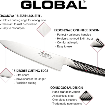 مجموعة سكاكين G - من الفولاذ المقاوم للصدأ بالكامل - عدة قياسات وأنوع | من العلامة التجارية الرائدة Global - صنع في اليابان