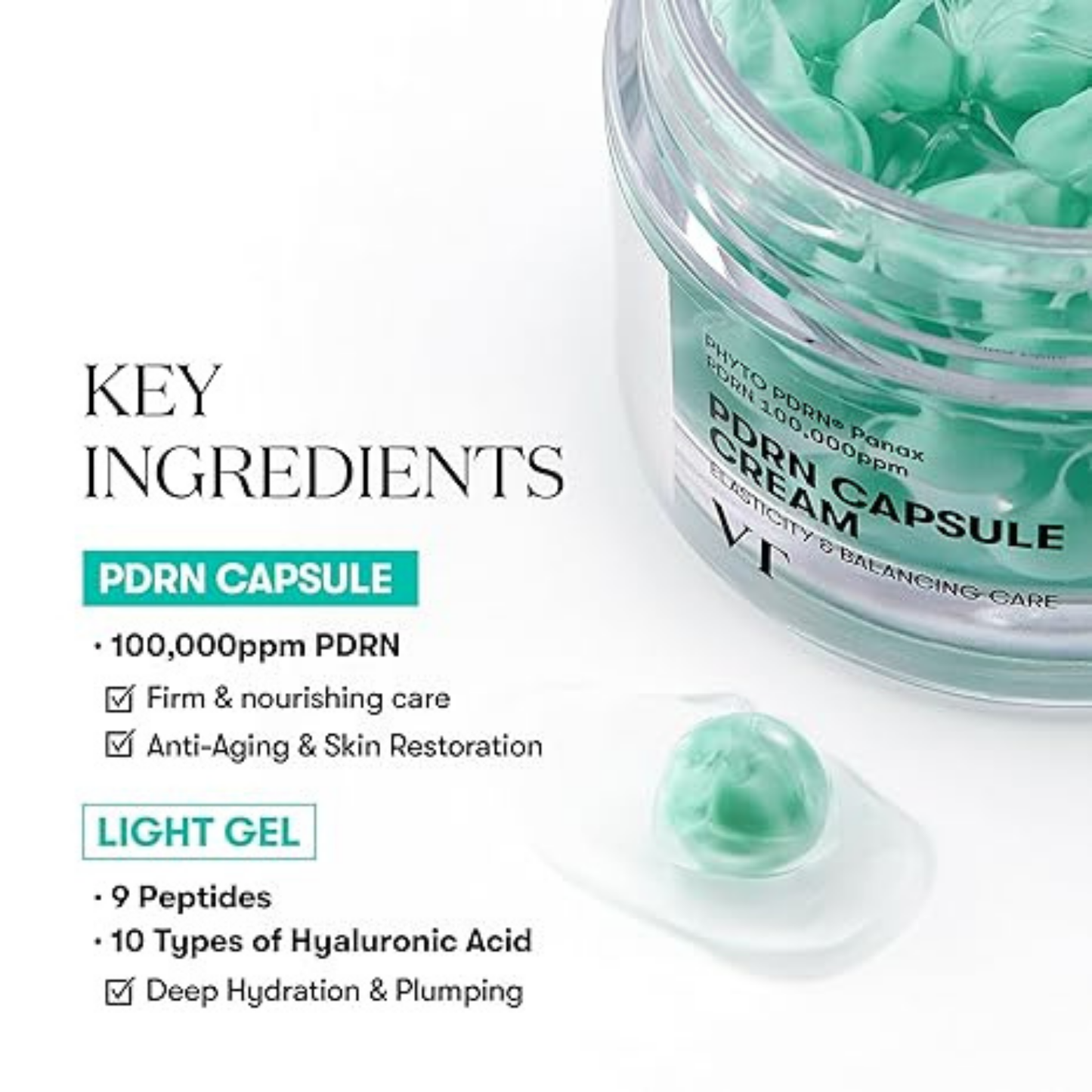 [بكج من عبوتين] VT COSMETICS PDRN Capsule Cream – كريم PDRN نباتي 100,000ppm لتجديد البشرة، ترطيب عميق، شدّ ومرونة، تأثير Glass Skin، تركيبة Vegan خفيفة لجميع أنواع البشرة (50 مل)