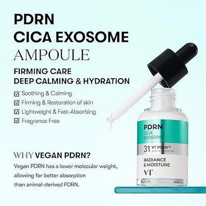 VT COSMETICS PDRN+ CICA Exosome Ampoule Serum 30ml – سيروم شدّ البشرة بمستخلص الجنسنغ الكوري، ببتيد وسيراميد، لمقاومة التجاعيد، ترطيب عميق، إشراقة طبيعية، مناسب لجميع أنواع البشرة - صنع في كوريا
