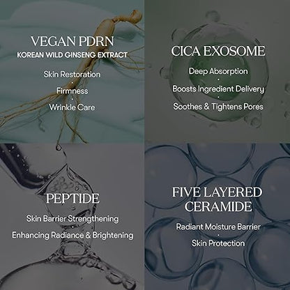 VT COSMETICS PDRN+ CICA Exosome Ampoule Serum 30ml – سيروم شدّ البشرة بمستخلص الجنسنغ الكوري، ببتيد وسيراميد، لمقاومة التجاعيد، ترطيب عميق، إشراقة طبيعية، مناسب لجميع أنواع البشرة - صنع في كوريا