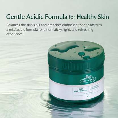 [بكج من عبوتين] فوط تونر يومية  CICA Mild Toner من VT Cosmetics - تركيبة من المواد الطبيعية والفعّالة مثل السيكا والهايالورونيك أسيد لتقشير البشرة بلطف وترطيبها - وتهدئتها - صنع في كوريا وارد اليابان