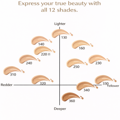 فاونديشن Essence Skin Glow من SHISEIDO - تركيبة مبتكرة تجمع بين أداء المكياج والعناية بالبشرو والحماية من الشمس - تركيبة من مكونات طبيعية و12 درجة لون - صنع في اليابان