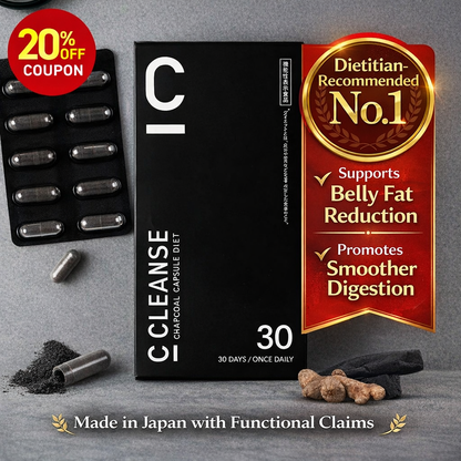 C CLEANSE Charcoal Diet Capsules – مكمل فحمي ياباني لاستهداف دهون البطن وتحسين حركة الأمعاء | بروبيوتيك مقاوم للحمض + زنجبيل أسود + MCT | كبسولة يوميًا لتقليل الدهون الحشوية والانتفاخ | صنع في اليابان