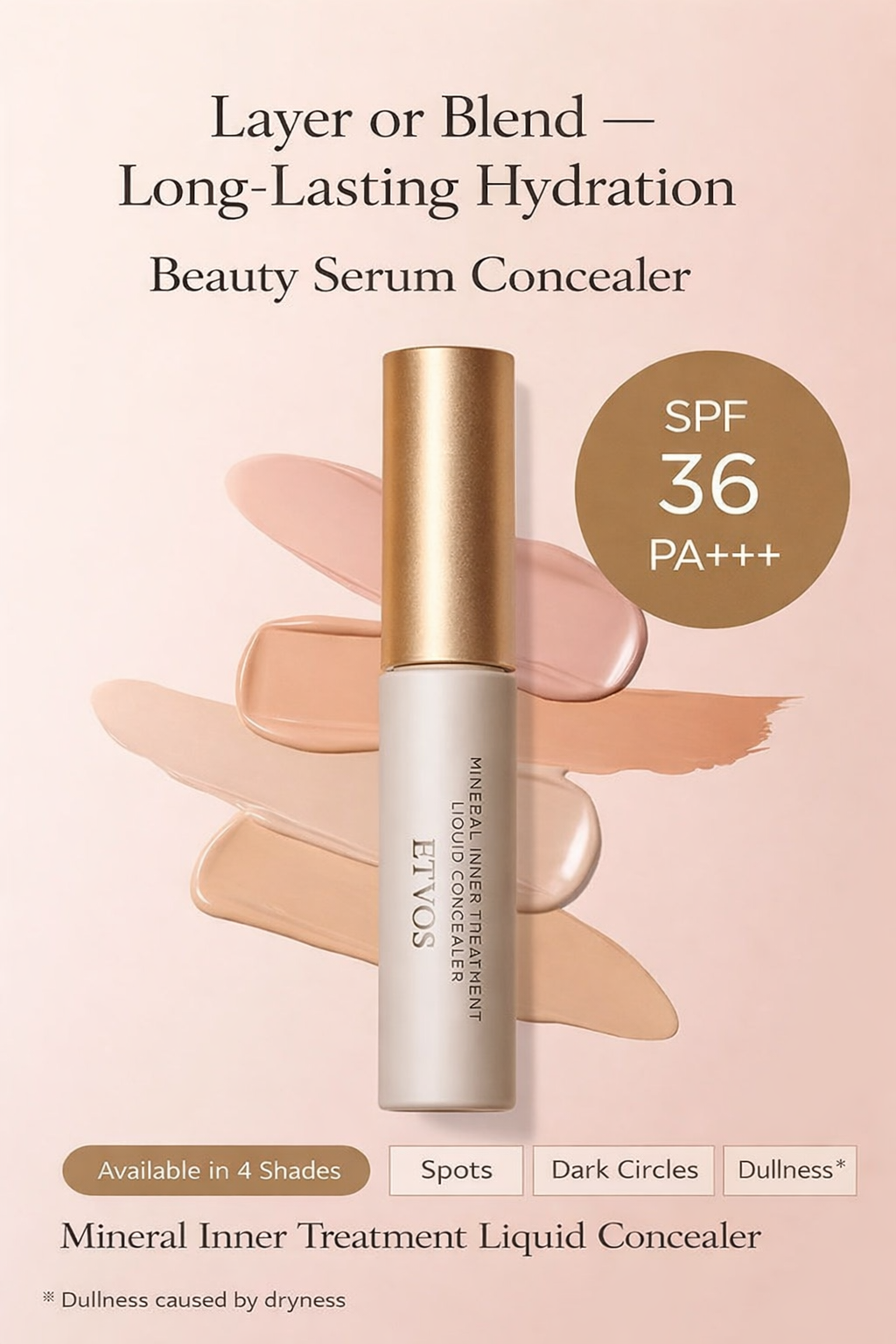 كونسيلر ETVOS العلاجي بتركيبة سيروم – Mineral Inner Treatment Liquid Concealer SPF36 – تغطية طبيعية وترطيب عميق مع حماية شمسية - صنع في اليابان