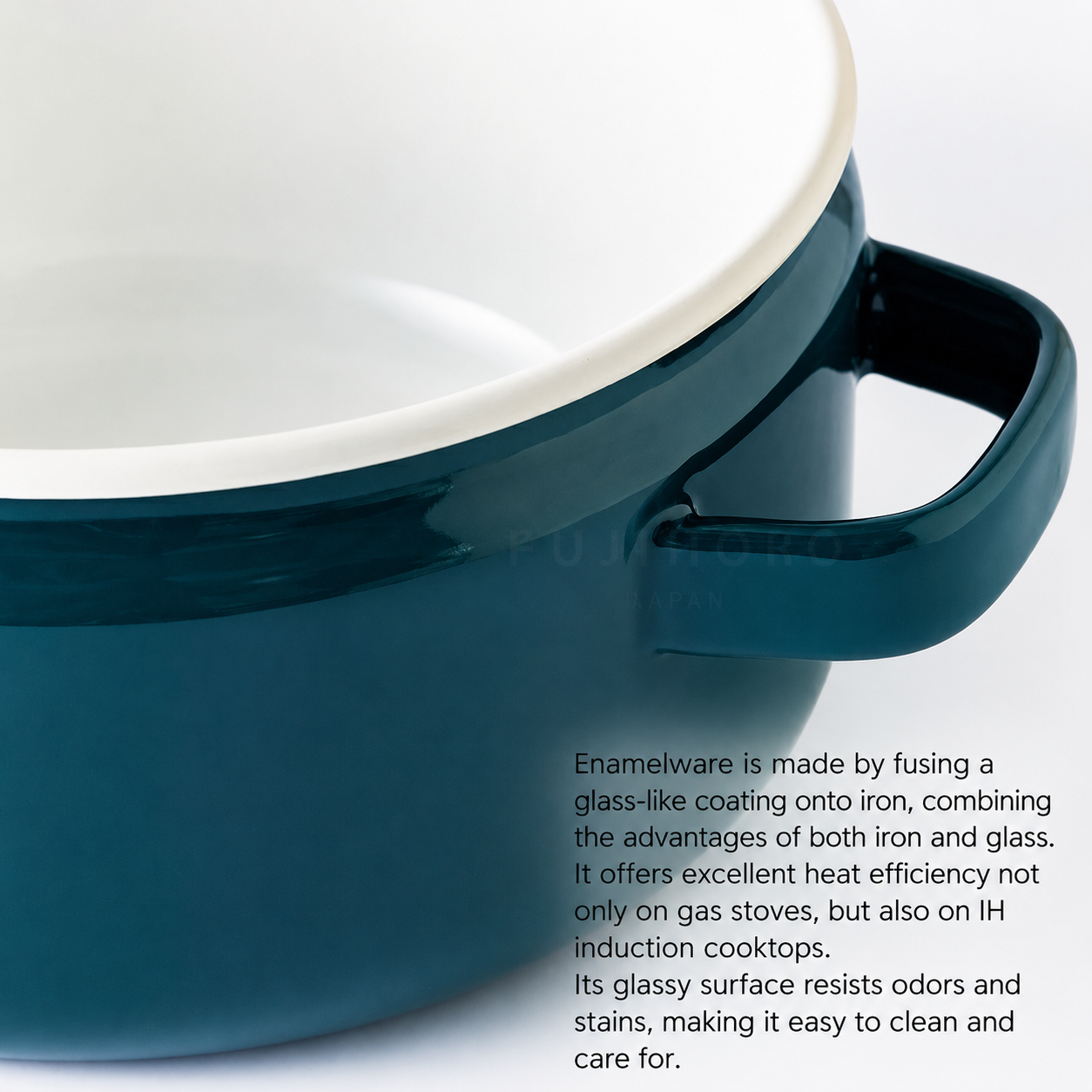 FUJIHORO Japan Takumi Series Enamel Deep Pot 22cm – قدر عميق من الفولاذ المطلي بالمينا Tetsu-iro | 5.6 لتر