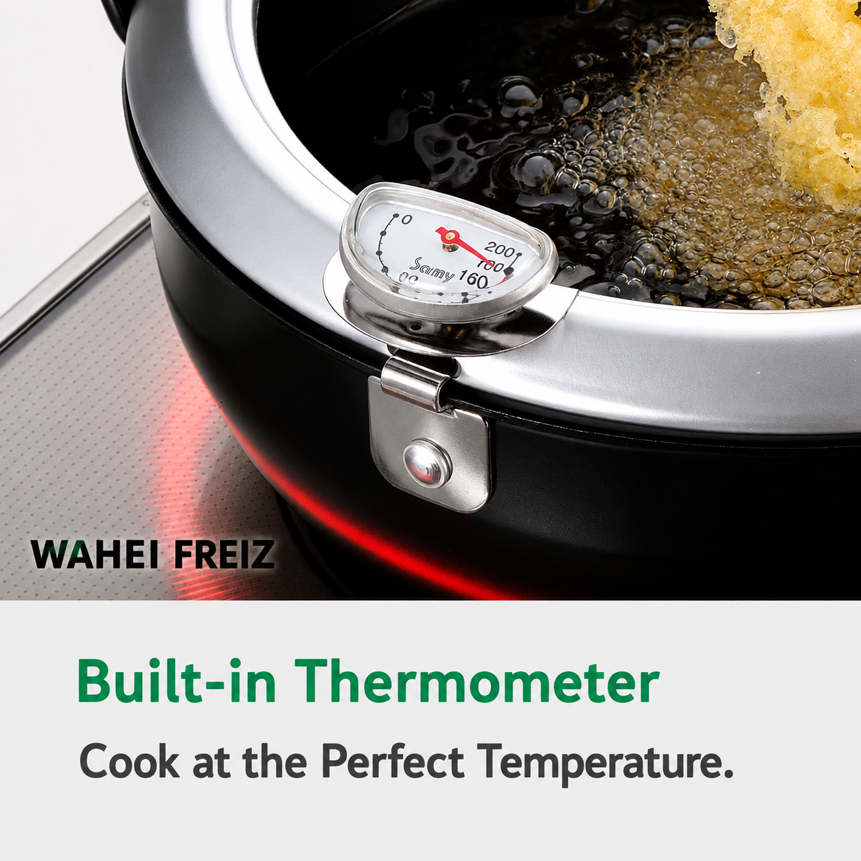 WAHEI FREIZ Tempura Pot – قدر قلي ياباني من حديد الزهر المطلي مع مقياس حرارة وشبك مصفاة