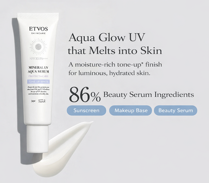 [بكج من تيوبين] سيروم ETVOS المعدني للحماية من الشمس SPF35 – Mineral UV Aqua Serum بتأثير تون-أب وترطيب مزدوج – من أشهر العلامات اليابانية في العناية بالبشرة الحساسة | صنع في اليابان