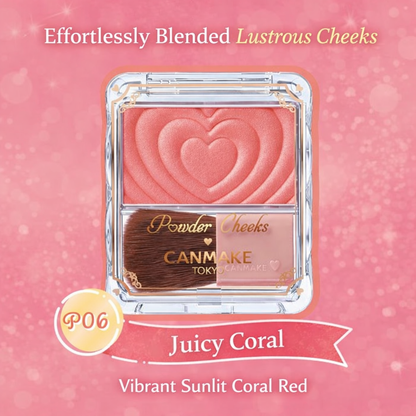 Canmake Powder Cheeks – بودرة خدود يابانية بلون نقي ولمعة لؤلؤية راقية | ثبات يدوم طويلاً وقوام ناعم يندمج بسلاسة | غنيّة بسيراميد وزيوت نباتية مغذية | مناسبة للبشرة الفاتحة والحنطية والسمراء | صنع في اليابان