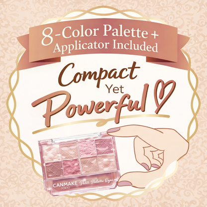 Canmake Petit Palette Eyes (Matte Type) – باليت عيون يابانية 8 ألوان محمولة بحجم مثالي للحقيبة | درجات مات احترافية سهلة الدمج | تشمل فرشاة مزدوجة | ثبات جميل ولمسة مخملية | صنع في اليابان