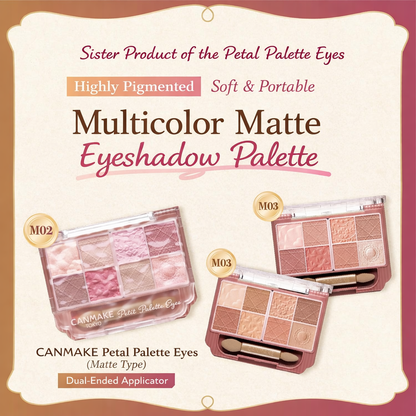 Canmake Petit Palette Eyes (Matte Type) – باليت عيون يابانية 8 ألوان محمولة بحجم مثالي للحقيبة | درجات مات احترافية سهلة الدمج | تشمل فرشاة مزدوجة | ثبات جميل ولمسة مخملية | صنع في اليابان