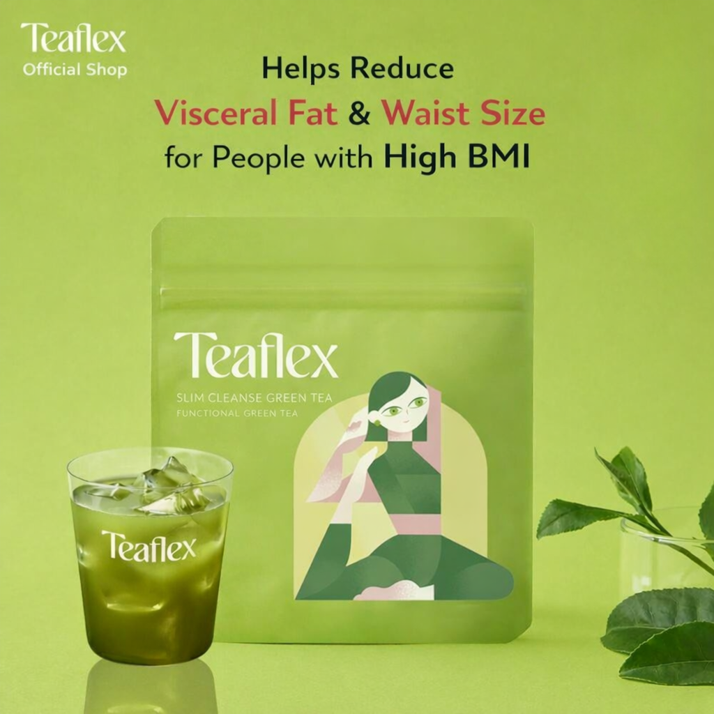 Teaflex Slim Cleanse Green Tea – شاي ماتشا وظيفي لتنظيف الأمعاء وتقليل دهون البطن | أول شاي معتمد كـ Functional Food في اليابان | يدعم الإخراج، يقلل الدهون الحشوية والخصر، غني بالألياف والبروبيوتيك والفيتامينات | قليل الكافيين | صنع في اليابان