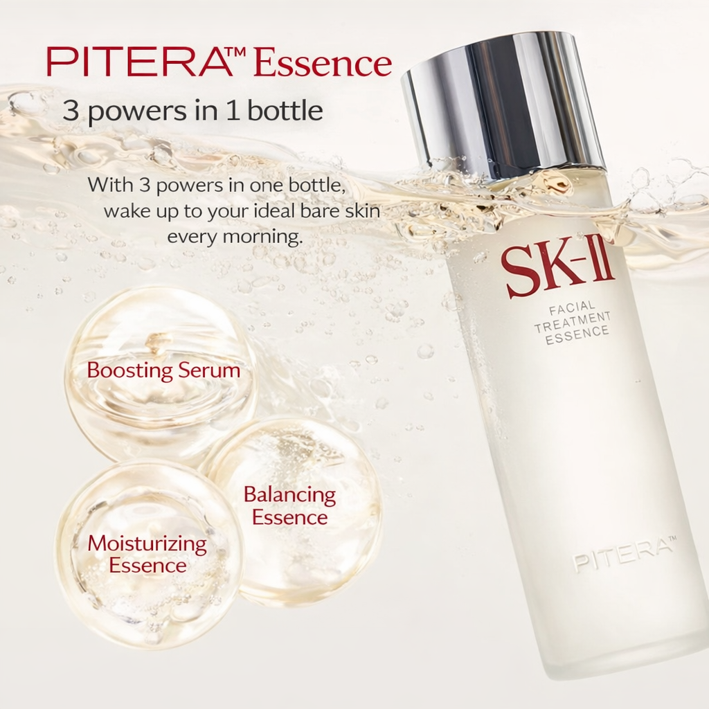 SK-II Facial Treatment Essence – معجزة Pitera™ للعناية العميقة وتجديد البشرة | إشراقة فورية + ترطيب 10 طبقات | يعالج الجفاف والمسام والخشونة | مثالي لكل أنواع البشرة | أحجام متعددة | صنع في اليابان