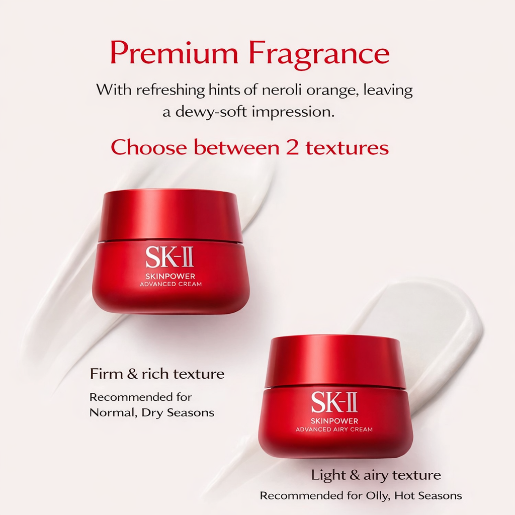 SK-II Skinpower Advanced Cream – كريم مضاد لعلامات التقدّم في السن بخلاصة Pitera™ وتركيبة Microparticle لترطيب عميق وشد البشرة | يناسب جميع أنواع البشرة | مثالي للخريف والشتاء مع رائحة Neroli Orange الناعمة | صنع في اليابان