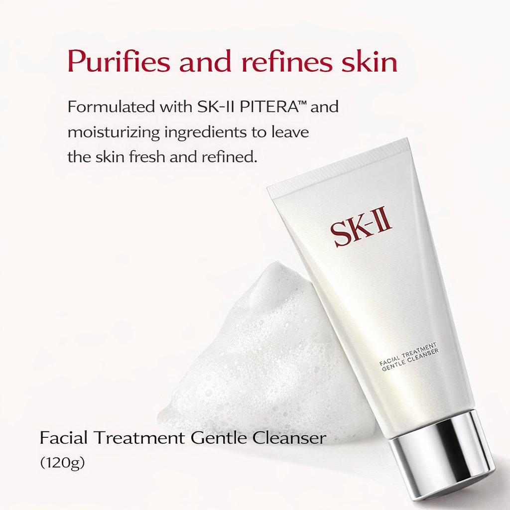 SK-II Facial Treatment Gentle Cleanser – غسول رغوي لطيف بخلاصة Pitera™ وتنقية المسام دون تجفيف | ينظّف البشرة بعمق ويحافظ على نعومتها | مناسب لجميع أنواع البشرة | حجم 120g