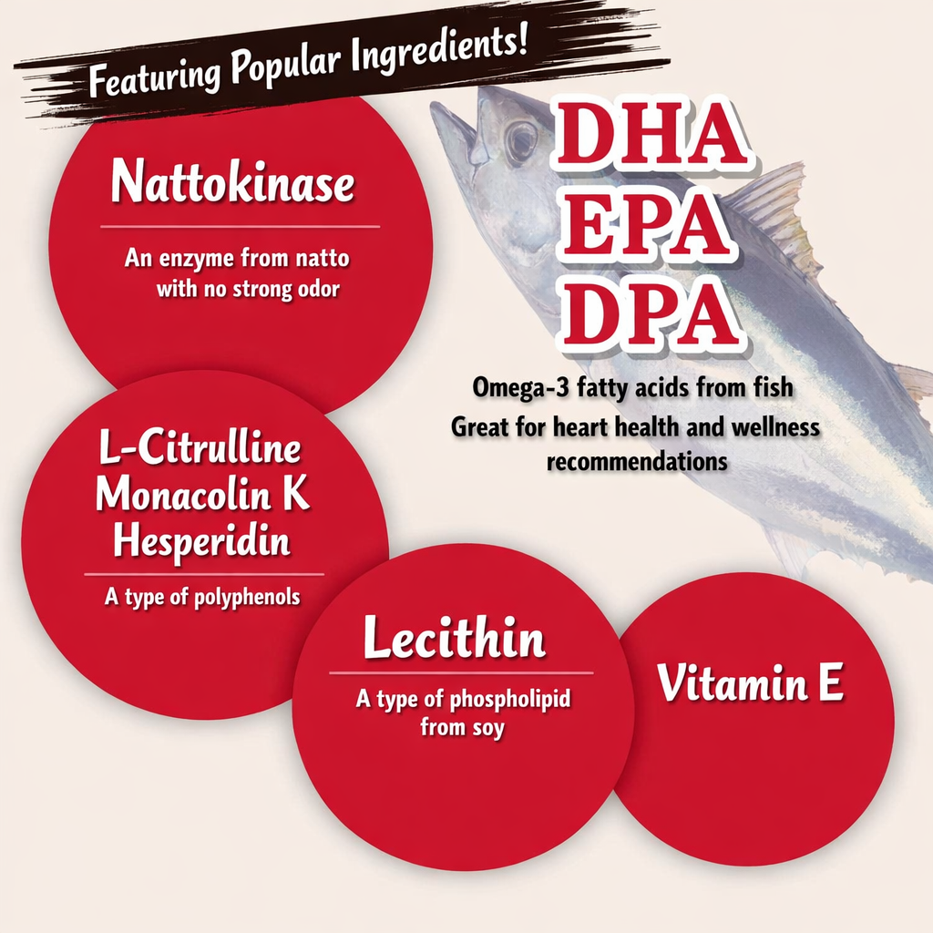 ORIHIRO Nattokinase 4000FU – مكمل ناتوكيناز فائق التركيز لدعم صحة القلب وتنشيط الدورة الدموية | غني بـ DHA/EPA + روتين + هيسبيريدين + فيتامين E + مضادات الأكسدة | تركيبة محسّنة للبالغين | عبوة 60 كبسولة (30 يومًا)