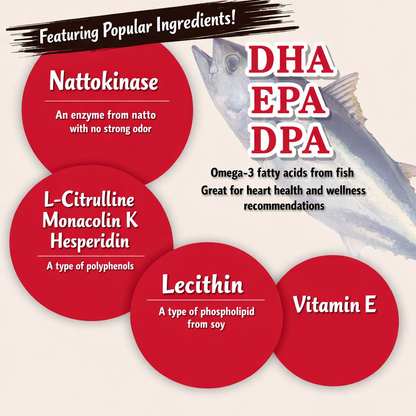 ORIHIRO Nattokinase 4000FU – مكمل ناتوكيناز فائق التركيز لدعم صحة القلب وتنشيط الدورة الدموية | غني بـ DHA/EPA + روتين + هيسبيريدين + فيتامين E + مضادات الأكسدة | تركيبة محسّنة للبالغين | عبوة 60 كبسولة (30 يومًا)