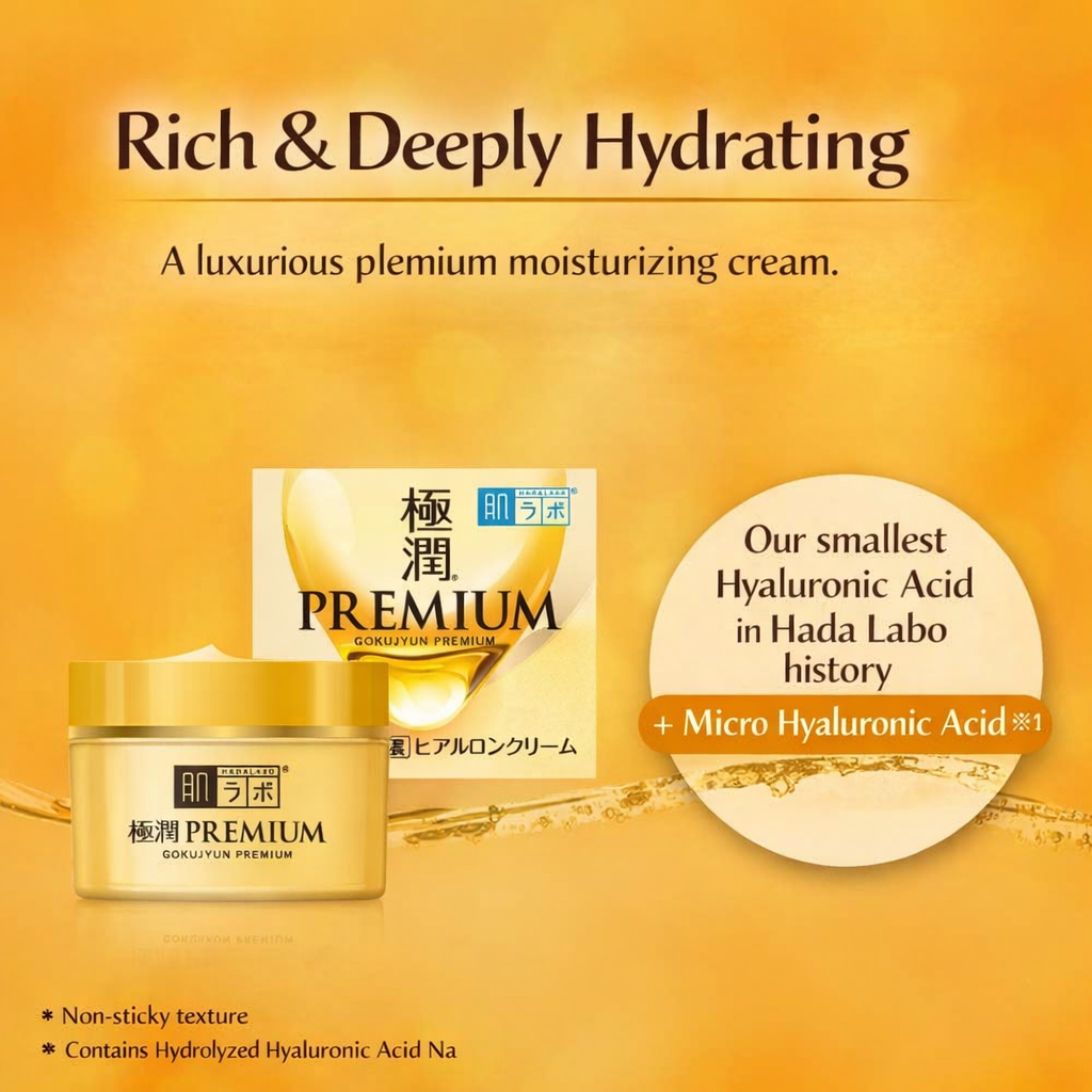 كريم Hadalabo Gokujun | لترطيب فائق وبشرة نضرة | تركيبة بخمس أنواع من حمض الهيالورونيك والمكونات الطبيعية | مناسب لجميع أنواع البشرة | صنع في اليابان