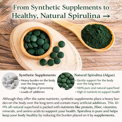 Spirulina 100% – مكمل السبيرولينا الياباني النقي | 2400 حبة | بروتين طبيعي 70% | فيتامينات ومعادن | صنع في اليابان