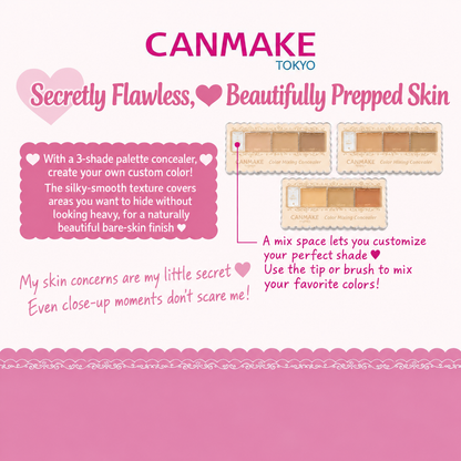 CANMAKE Color Mixing Concealer SPF50+ – كونسيلر باليت 3 ألوان لتغطية الهالات وتصحيح اللون والحماية من الشمس
