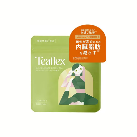 Teaflex Slim Cleanse Green Tea – شاي ماتشا وظيفي لتنظيف الأمعاء وتقليل دهون البطن | أول شاي معتمد كـ Functional Food في اليابان | يدعم الإخراج، يقلل الدهون الحشوية والخصر، غني بالألياف والبروبيوتيك والفيتامينات | قليل الكافيين | صنع في اليابان