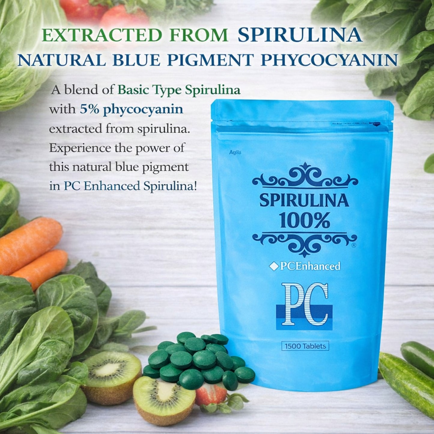 سبيرولينا يابانية معزّزة بالفيكوسيانين (5%) – 1500 قرص لدعم الطاقة والمناعة – سوبر فود غني بالبروتين والفيتامينات - صنع في اليابان