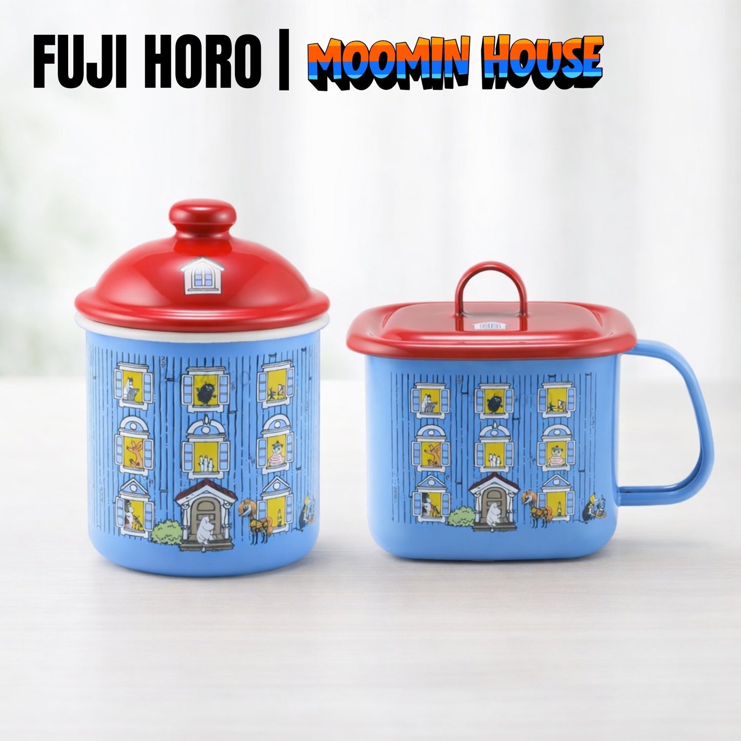 علبة تخزين ديكورية Fuji Horo Moomin House Canister – سعة تخزينية 0.5 لتر – من الفولاذ المطلي بالمينا عالية الجودة – صنع في اليابان