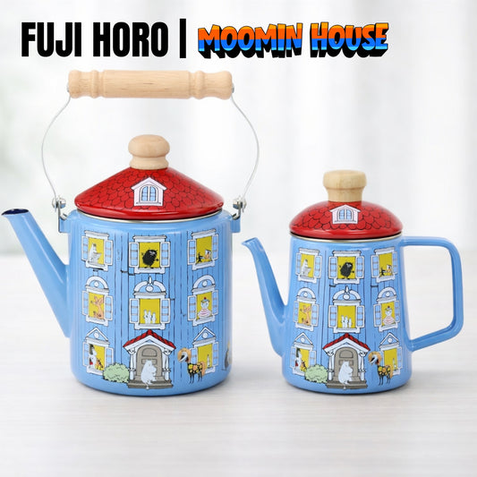 إبريق شاي ستايل Moomin - من الفولاذ المطلي بالمينا عالية الجودة - عدة سعات - من العلامة التجارية اليابانية الرائدة Fuji Horo