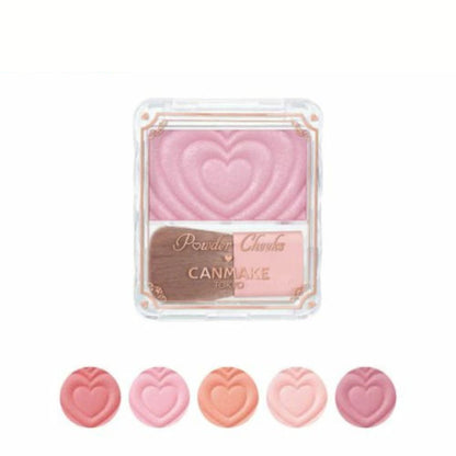 Canmake Powder Cheeks – بودرة خدود يابانية بلون نقي ولمعة لؤلؤية راقية | ثبات يدوم طويلاً وقوام ناعم يندمج بسلاسة | غنيّة بسيراميد وزيوت نباتية مغذية | مناسبة للبشرة الفاتحة والحنطية والسمراء | صنع في اليابان
