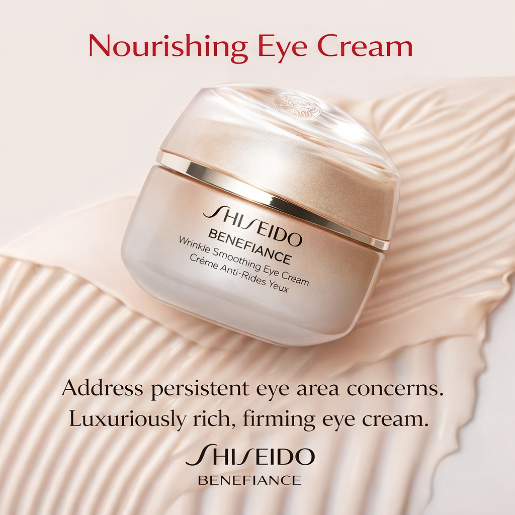 SHISEIDO Benefiance Wrinkle Smoothing Eye Cream – كريم منطقة حول العين الفاخر لنعومة فورية وتقليل الخطوط الدقيقة - صنع في اليابان