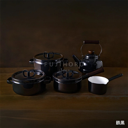 FUJIHORO Japan Takumi Series Enamel Deep Pot 22cm – قدر عميق من الفولاذ المطلي بالمينا Tetsu-iro | 5.6 لتر