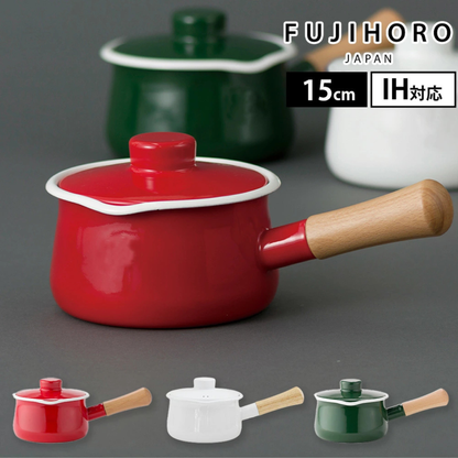 FUJIHORO Japan Solid Series Enamel Milk Pan 15cm – قدر مينا بغطاء | 1.2 لتر