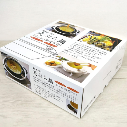 FUJIHORO Japan Tempura Enamel Pot 24cm – قدر قلي من المينا مع مقياس حرارة وحاجز منع تناثر الزيت | 2.8 لتر