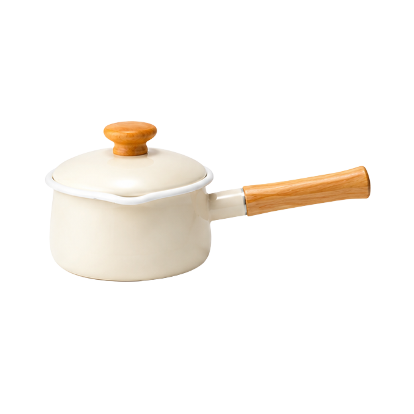 قدور FUJIHORO Enamel Milk Pan مقاس 15 سم من المينا مع مقابض خشبية، متوفرة بسبعة ألوان مختلفة.