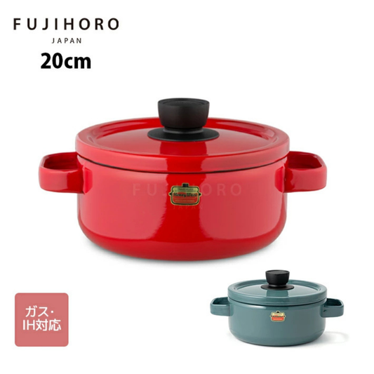 قدر FUJIHORO Solid Series من المينا مقاس 20 سم باللونين الأحمر والأزرق الدخاني، متوافق مع الغاز وIH.