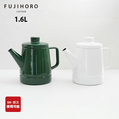 إبريقا FUJIHORO Solid Series من المينا سعة 1.6 لتر باللونين الأخضر والأبيض، متوافقان مع الغاز وIH.