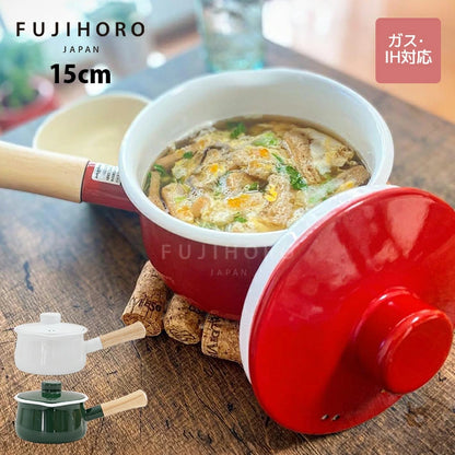 FUJIHORO Japan Solid Series Enamel Milk Pan 15cm – قدر مينا بغطاء | 1.2 لتر
